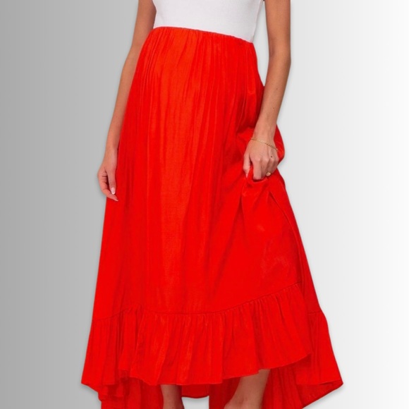 ASOS Dresses & Skirts - ASOS NWT Bright Red Elastic Waist Flowy Ruffle Hem Maxi Skirt, Size 12